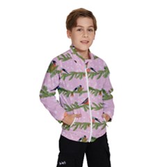 Bullfinches Sit On Branches On A Pink Background Kids  Windbreaker by SychEva