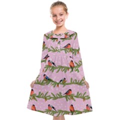 Bullfinches Sit On Branches On A Pink Background Kids  Midi Sailor Dress by SychEva