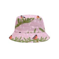Bullfinches Sit On Branches On A Pink Background Bucket Hat (kids) by SychEva