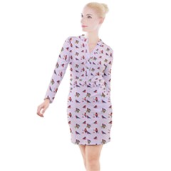 Bullfinches Sit On Branches Button Long Sleeve Dress by SychEva