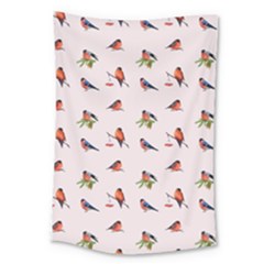 Bullfinches Sit On Branches Large Tapestry by SychEva