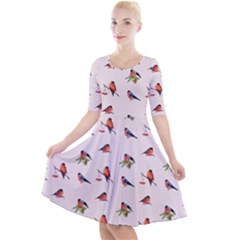 Bullfinches Sit On Branches Quarter Sleeve A-line Dress by SychEva