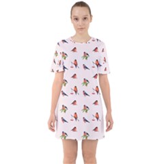 Bullfinches Sit On Branches Sixties Short Sleeve Mini Dress by SychEva