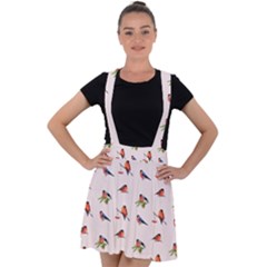 Bullfinches Sit On Branches Velvet Suspender Skater Skirt by SychEva