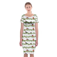 Bullfinches On The Branches Classic Short Sleeve Midi Dress by SychEva