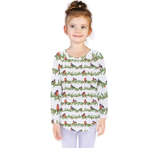 Bullfinches On The Branches Kids  Long Sleeve Tee by SychEva