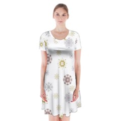 Magic Snowflakes Short Sleeve V-neck Flare Dress