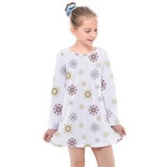 Magic Snowflakes Kids  Long Sleeve Dress by SychEva