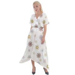 Magic Snowflakes Cross Front Sharkbite Hem Maxi Dress by SychEva