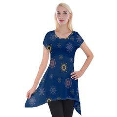 Magic Snowflakes Short Sleeve Side Drop Tunic by SychEva