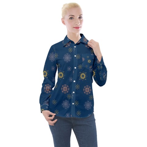 Magic Snowflakes Women s Long Sleeve Pocket Shirt by SychEva