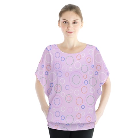 Multicolored Circles On A Pink Background Batwing Chiffon Blouse by SychEva