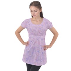 Multicolored Circles On A Pink Background Puff Sleeve Tunic Top