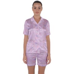 Multicolored Circles On A Pink Background Satin Short Sleeve Pajamas Set by SychEva