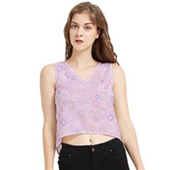 Multicolored Circles On A Pink Background V-neck Cropped Tank Top by SychEva