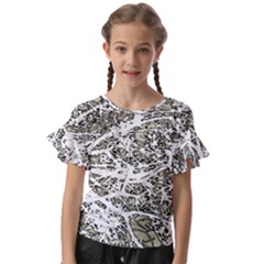 Linear Art Botanic Illustration Kids  Cut Out Flutter Sleeves by dflcprintsclothing