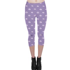 Pink Clouds On Purple Background Capri Leggings  by SychEva