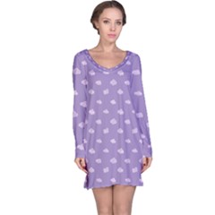 Pink Clouds On Purple Background Long Sleeve Nightdress by SychEva