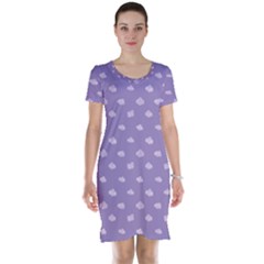 Pink Clouds On Purple Background Short Sleeve Nightdress by SychEva