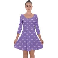 Pink Clouds On Purple Background Quarter Sleeve Skater Dress by SychEva