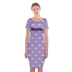 Pink Clouds On Purple Background Classic Short Sleeve Midi Dress by SychEva