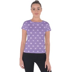 Pink Clouds On Purple Background Short Sleeve Sports Top 