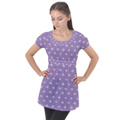Pink Clouds On Purple Background Puff Sleeve Tunic Top by SychEva