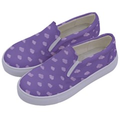 Pink Clouds On Purple Background Kids  Canvas Slip Ons by SychEva