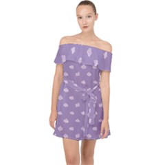 Pink Clouds On Purple Background Off Shoulder Chiffon Dress by SychEva