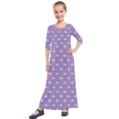 Pink Clouds On Purple Background Kids  Quarter Sleeve Maxi Dress by SychEva