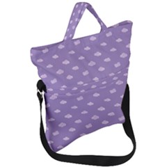 Pink Clouds On Purple Background Fold Over Handle Tote Bag by SychEva