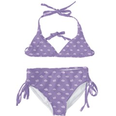 Pink Clouds On Purple Background Kids  Classic Bikini Set by SychEva