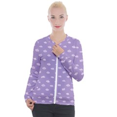Pink Clouds On Purple Background Casual Zip Up Jacket by SychEva