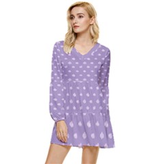 Pink Clouds On Purple Background Tiered Long Sleeve Mini Dress by SychEva