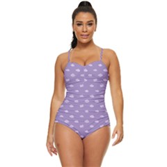 Pink Clouds On Purple Background Retro Full Coverage Swimsuit by SychEva