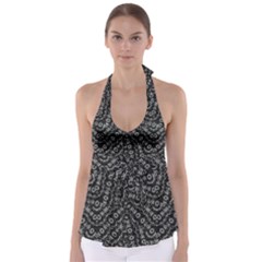 Black And White Modern Intricate Ornate Pattern Babydoll Tankini Top by dflcprintsclothing