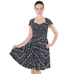 Black And White Modern Intricate Ornate Pattern Cap Sleeve Midi Dress by dflcprintsclothing