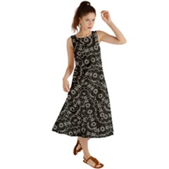 Black And White Modern Intricate Ornate Pattern Summer Maxi Dress