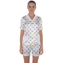 Small Multicolored Hearts Satin Short Sleeve Pajamas Set by SychEva