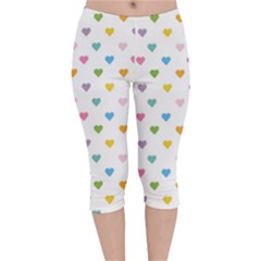 Small Multicolored Hearts Velvet Capri Leggings  by SychEva