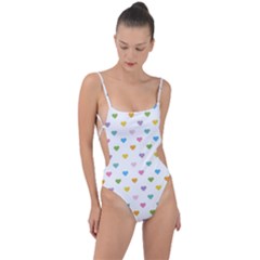 Small Multicolored Hearts Tie Strap One Piece Swimsuit by SychEva