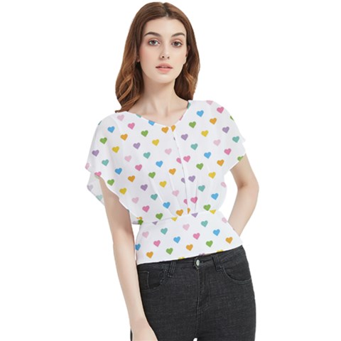 Small Multicolored Hearts Butterfly Chiffon Blouse by SychEva