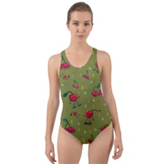 Red Cherries Athletes Cut-out Back One Piece Swimsuit by SychEva