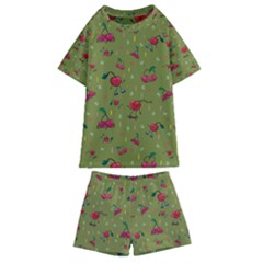 Red Cherries Athletes Kids  Swim Tee And Shorts Set by SychEva