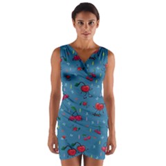 Red Cherries Athletes Wrap Front Bodycon Dress