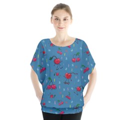 Red Cherries Athletes Batwing Chiffon Blouse