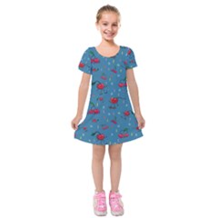 Red Cherries Athletes Kids  Short Sleeve Velvet Dress