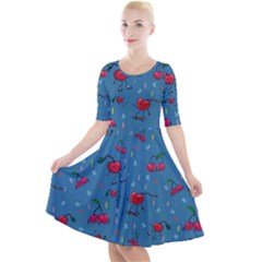 Red Cherries Athletes Quarter Sleeve A-line Dress by SychEva