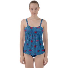 Red Cherries Athletes Twist Front Tankini Set