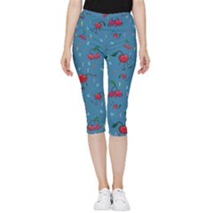 Red Cherries Athletes Inside Out Lightweight Velour Capri Leggings 